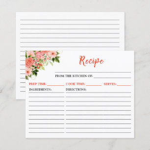 Carte de recette florale Roses roses corail rouges