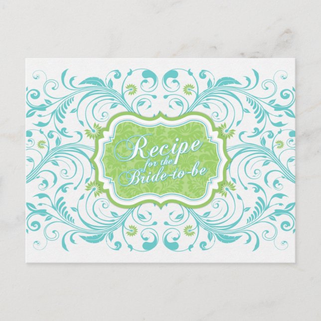 Carte de recette florale verte turquoise pour la m (Devant)