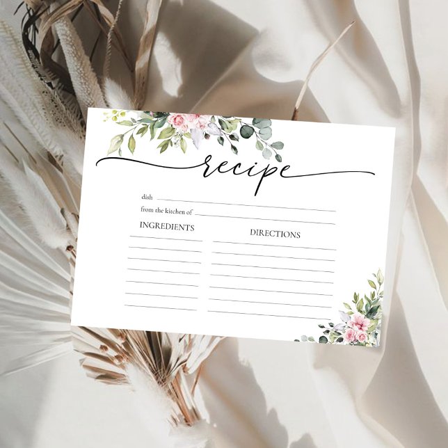 Carte de recette grande avec verdure rose tendre (Créateur téléchargé)