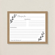 Carte de recette Kraft & Rustic Fête des mariées