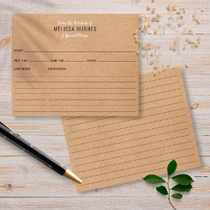 Carte de recette Kraft rustique de la cuisine