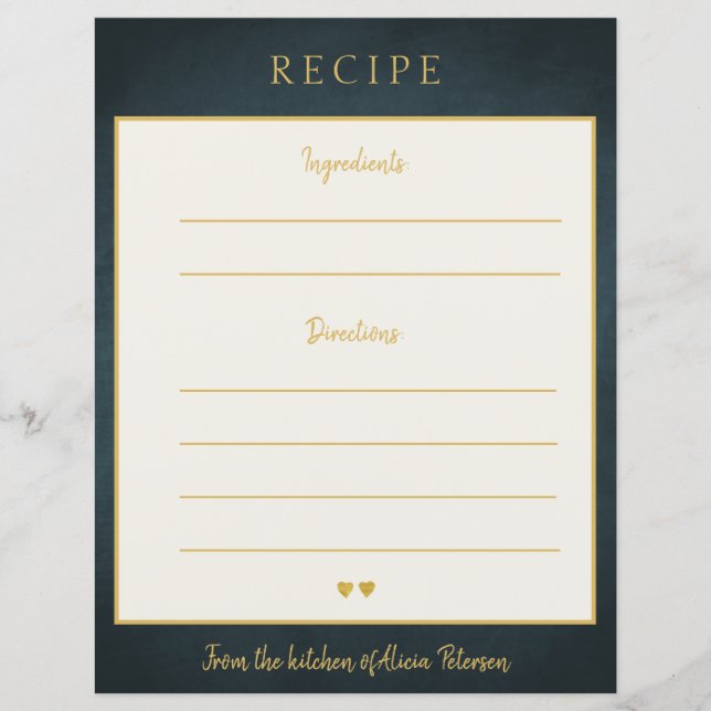 Carte de recette luxe élégant marine de typographi (Devant)