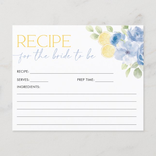 Carte de recette Main Squeeze Bleu Citron Mariage (Devant)