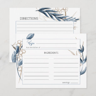 Carte de recette Mariage Floral Moderne Blue Gold