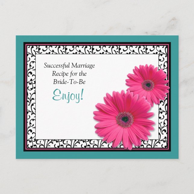Carte de recette Mariage turquoise rose Gerbera ré (Devant)