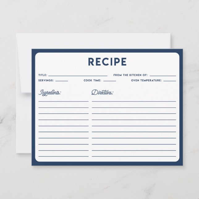 Carte de recette Marine Blue Nautical Modern Typog (Devant)