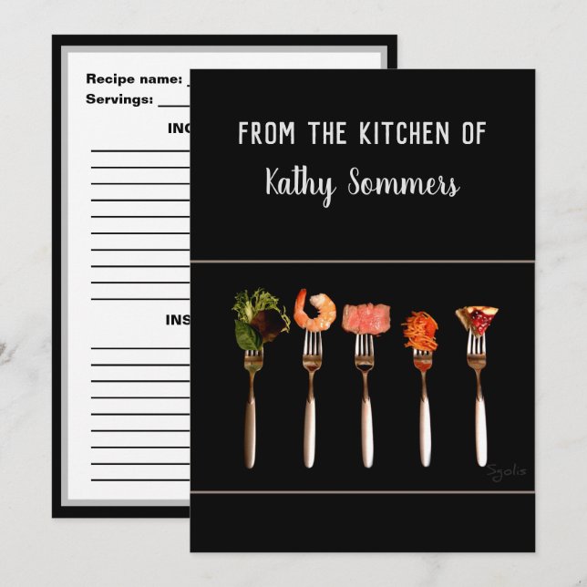 Carte de recette moderne Forks noirs / Cuisine (Devant / Derrière)