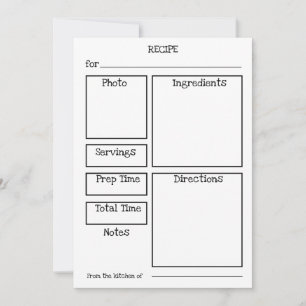 Carte de recette modifiable. Personnaliser avec ph