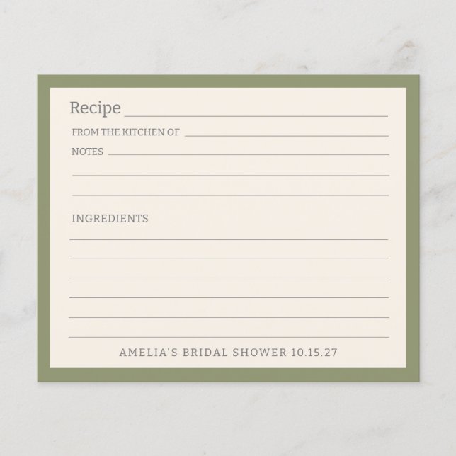 Carte de recette personnalisée à bordure verte de  (Devant)