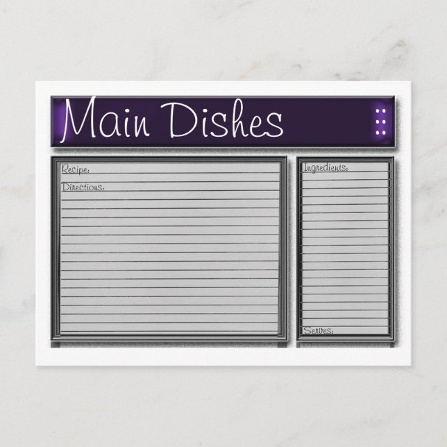 Carte de recette personnalisée avec accents pourpr (Devant)