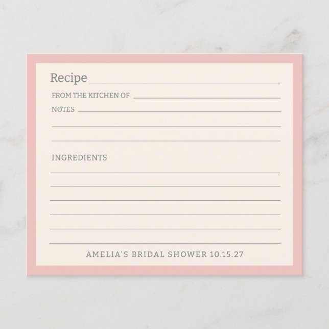 Carte de recette personnalisée avec bordure rose c (Devant)