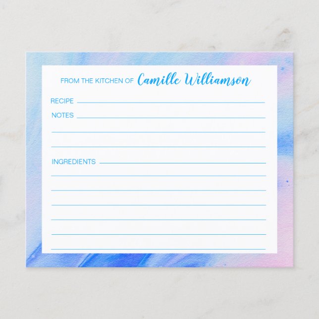 Carte de recette personnalisée bleue et rose Abstr (Devant)