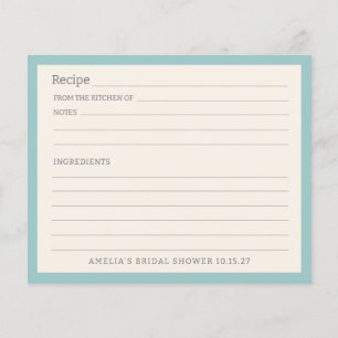 Carte de recette personnalisée simple Aqua Bleue B
