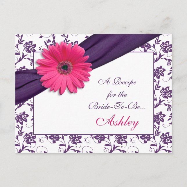 Carte de recette Pink Daisy Purple Damask pour la  (Devant)