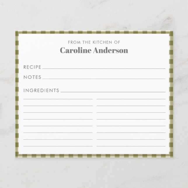 Carte de recette Plaid Vert de la cuisine d'olive (Devant)
