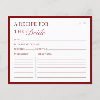 Carte de recette pour la douche de mariée Moderne