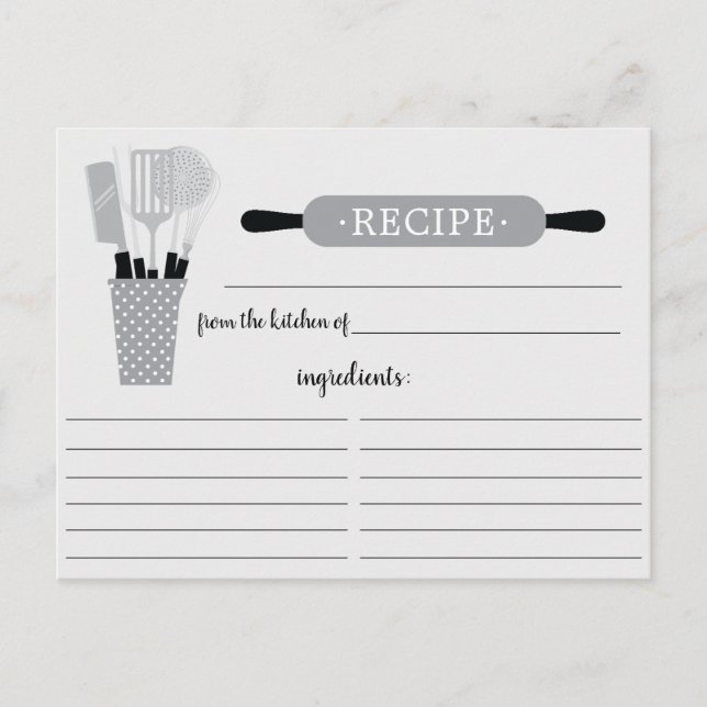 Carte de recette Retro Gris Rolling Pin Outils de  (Devant)
