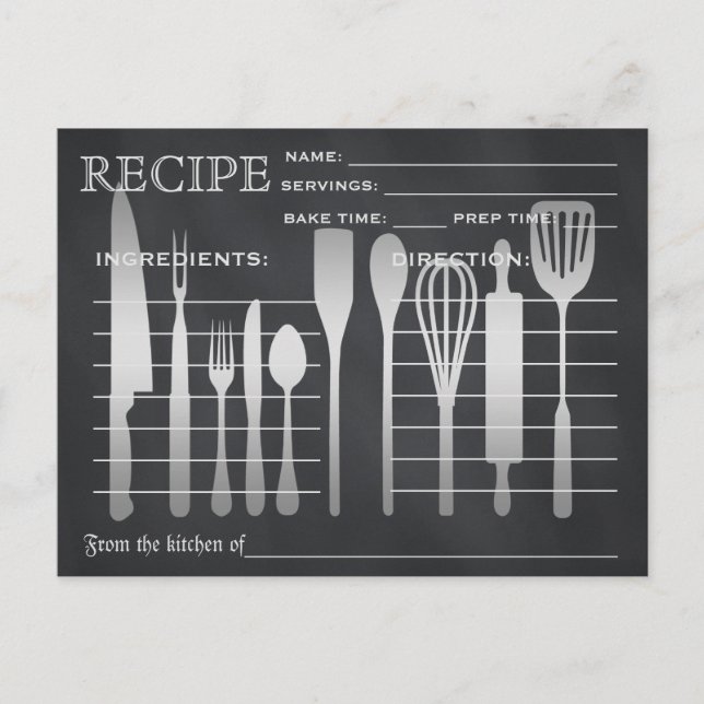 Carte de recette rétro Outils de cuisine rayés (Devant)