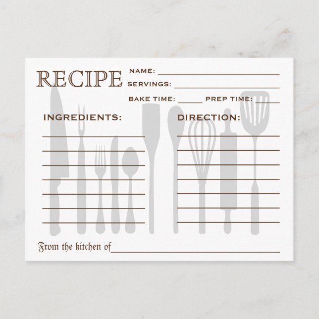 Carte de recette rétro Outils de cuisine rayés (Devant)