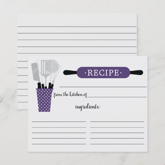 Carte de recette Retro Purple Rolling Pin Outils d (Devant / Derrière)