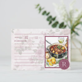 Carte de recette rose Monogramme photo personnalis
