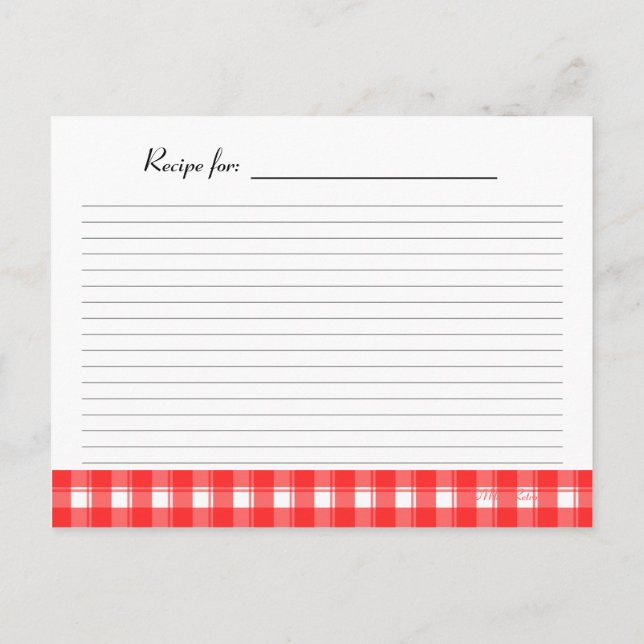 Carte de recette rouge blanc pays plaid (Dos)