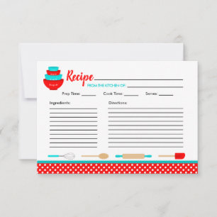 Carte de recette rouge et Turquoise Retro Kitchen 