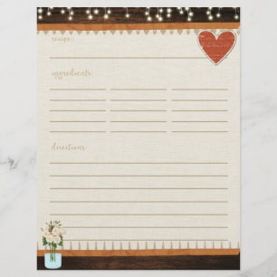 Carte de recette Rustique Mason Jar