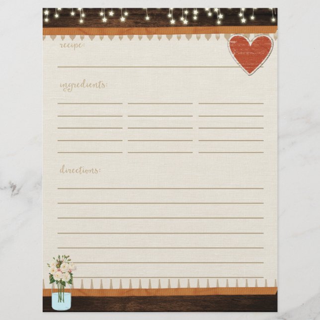 Carte de recette Rustique Mason Jar (Devant)