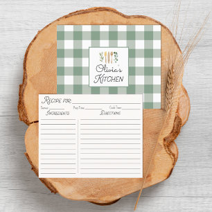 Carte de recette Sage Green En vichy Motif Farmhou