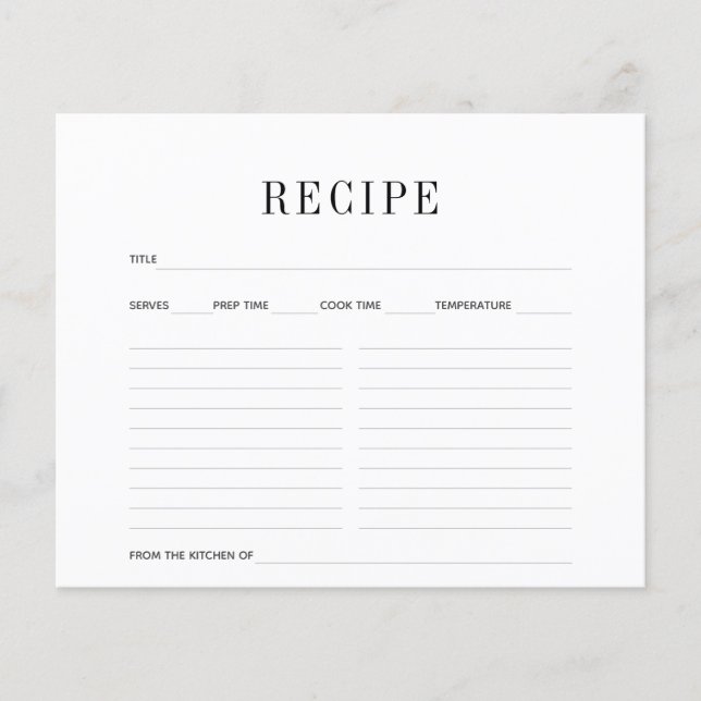 Carte de recette simple noir et blanc (Devant)