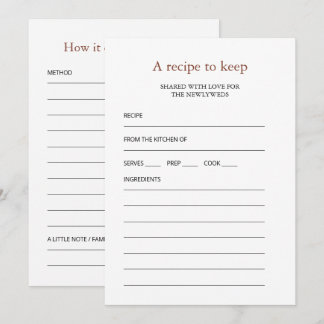 Carte de recette souvenir de mariage à la table ra