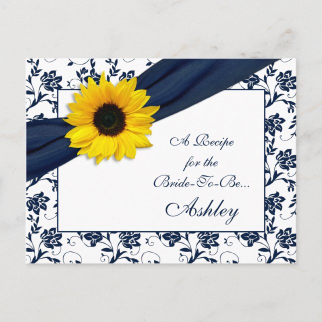 Carte de recette Sunflower Navy Damask pour la mar (Devant)