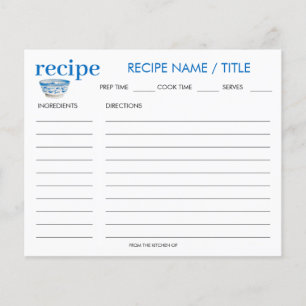 Carte de recette Vintage de bol d'aquarelle