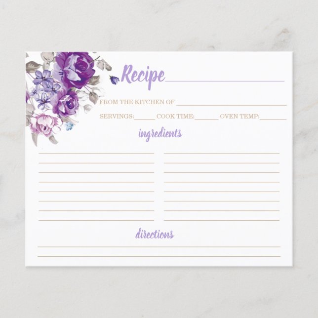Carte de recettes à thème floral pourpre Organisat (Devant)