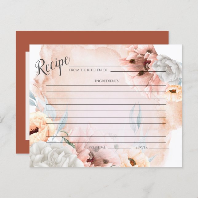 CARTE DE RECETTES | Aquarelle rustique Fleurs de c (Devant / Derrière)