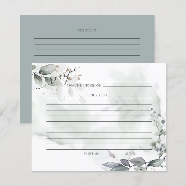 CARTE DE RECETTES | Aquarelle rustique Sage de ver (Devant / Derrière)