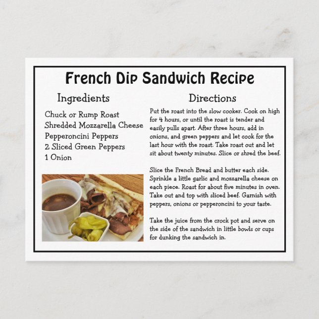 Carte de recettes de sandwich à la trempe français (Devant)