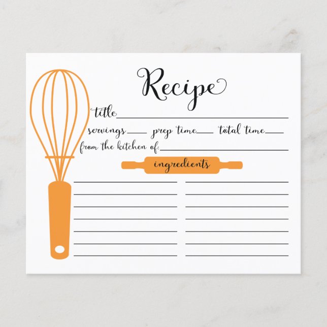Carte de recettes de Tangerine Whisk Lettrée à la  (Devant)