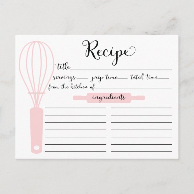 Carte de recettes de Whisk rose Lettré à la main m (Devant)
