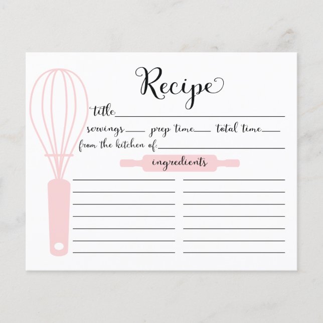 Carte de recettes de Whisk rose Lettré à la main m (Devant)