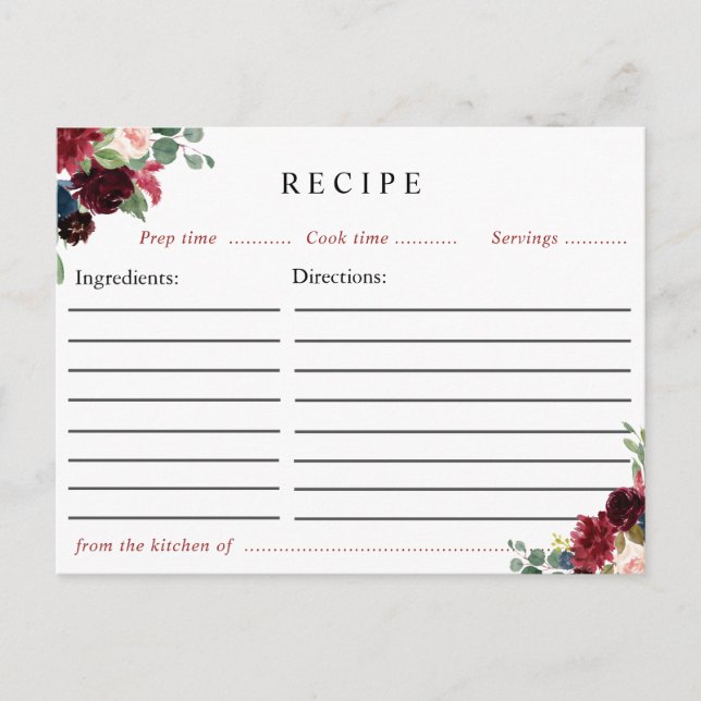 carte de recettes florales de la marine bordeaux (Devant)