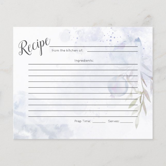 CARTE DE RECETTES | Pastel Dusty Roses bleus (Devant)