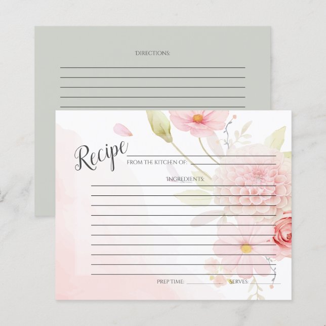 CARTE DE RECETTES | Pastel Pink Floral Spray (Devant / Derrière)