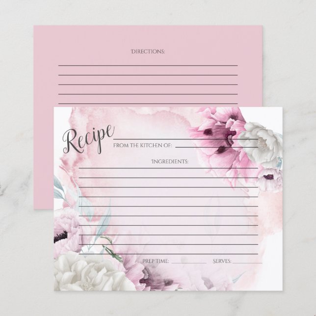 CARTE DE RECETTES | Poppies roses rustiques aquare (Devant / Derrière)