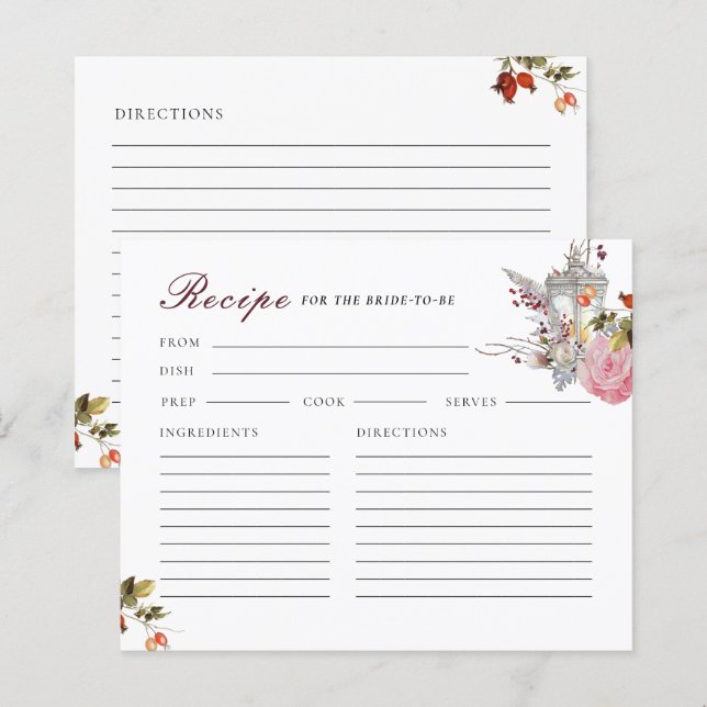 Carte de recettes Rose et Fête des mariées lantern (Devant / Derrière)