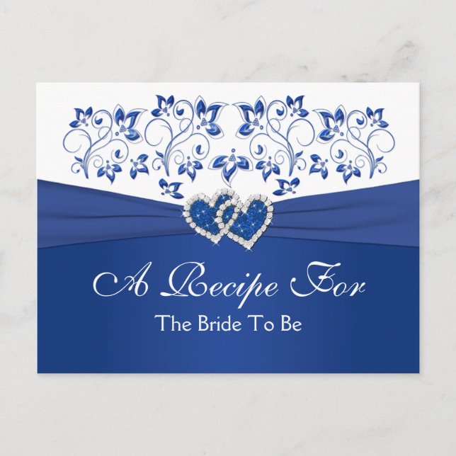 Carte de recettes Royal Blue, White Floral Hearts  (Devant)