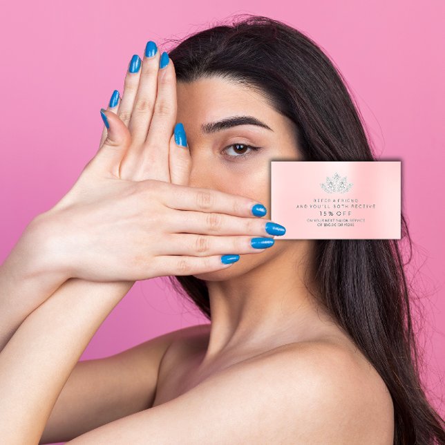 Carte de recommandation de salon Silver Pink VIP D (Salon Referral Card Silver Pink VIP Diamond Lotus)