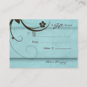 Carte De Réduction Bleu aqueux de fleur de spa de chèque-cadeau de
