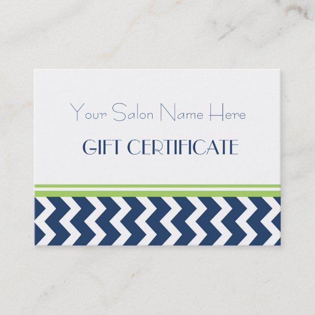 Carte De Réduction Bleu Chevron de chaux de certificat-prime de salon (Devant)